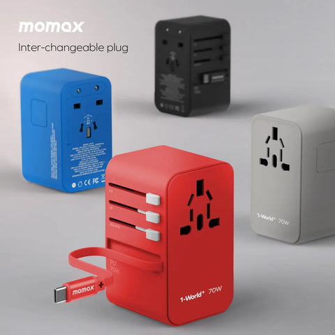 MOMAX旅行插座 - 70W GaN 3插口及內置伸縮USB-C充電線旅行插座 (預訂貨品)