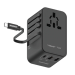 MOMAX旅行插座 - 70W GaN 3插口及內置伸縮USB-C充電線旅行插座 (預訂貨品)