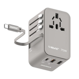 MOMAX旅行插座 - 70W GaN 3插口及內置伸縮USB-C充電線旅行插座 (預訂貨品)